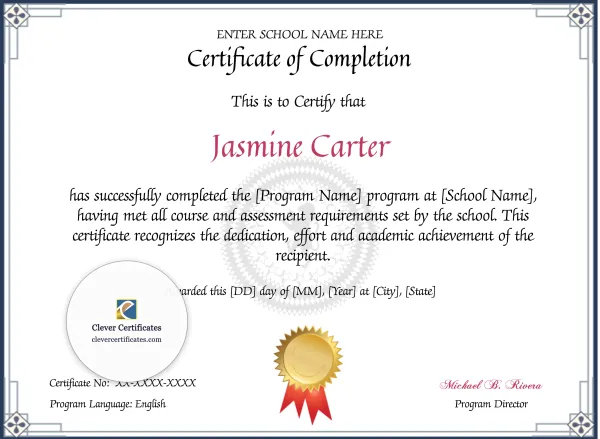Program Completion Certificate – Geometric Corners Lion Watermark Landscape