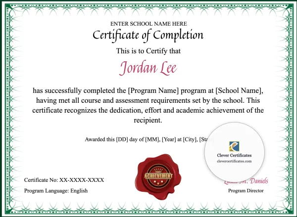 Program Completion Certificate – Green Filigree Landscape