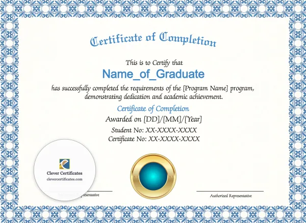 Program Completion Certificate – Blue Squares Aqua Seal Landscape