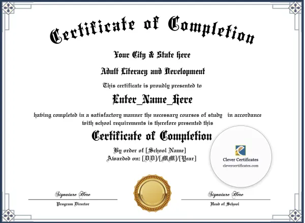 Program Completion Certificate – Geometric Blackletter Landscape