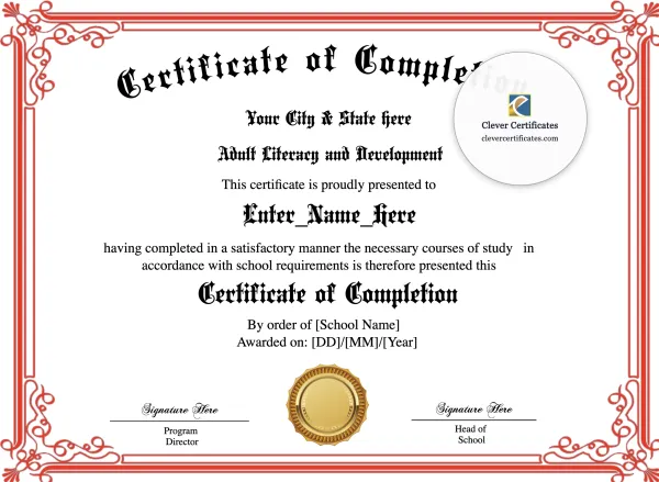 Program Completion Certificate – Red Scrolls Calligraphy Landscape