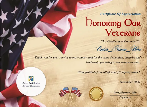 Free Veteran Employee Appreciation Certificate