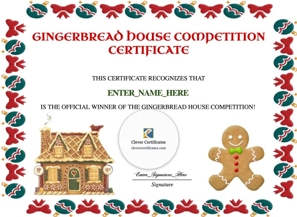 Free Gingerbread House Contest Certificate