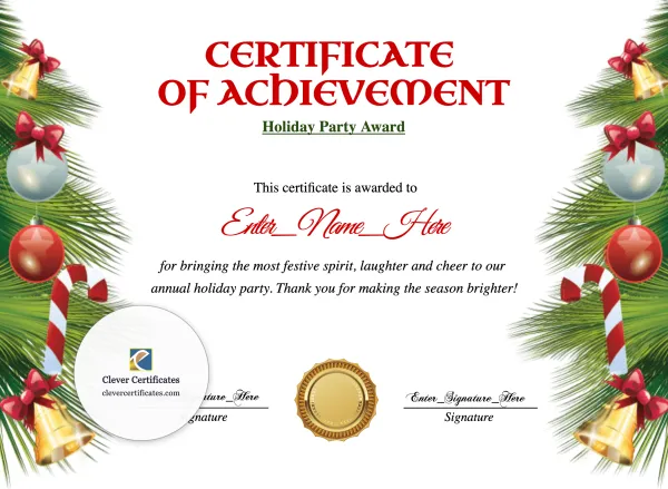 Free Holiday Party Award Certificate