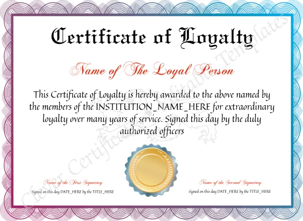 Certificate Of Loyalty