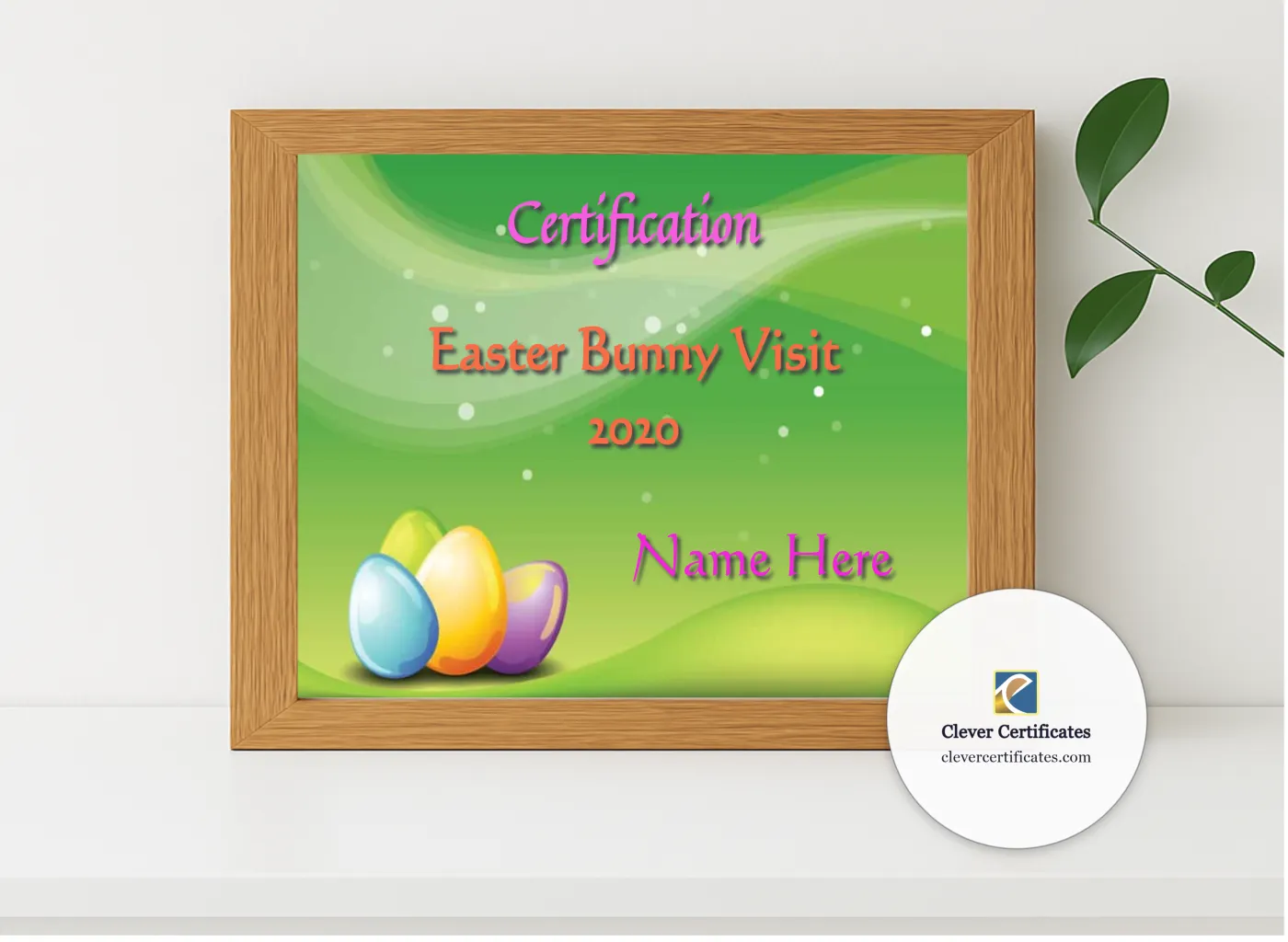 Realistic mockup featuring Easter Bunny Visit Award displayed within a modern frame, set against a minimalistic background.