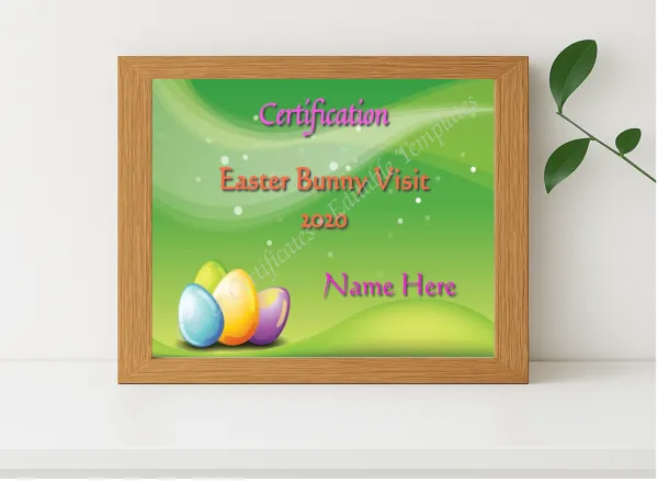 Realistic mockup featuring Easter Bunny Visit Award displayed within a modern frame, set against a minimalistic background.