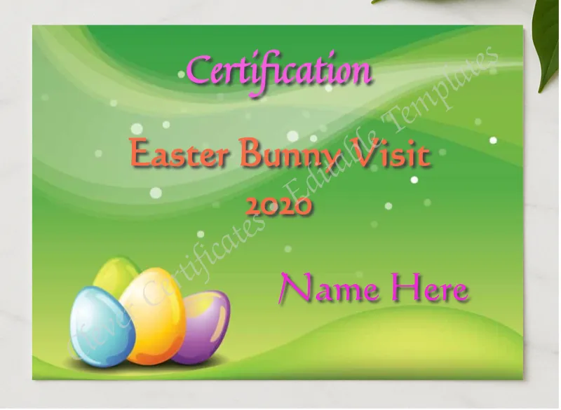Easter Bunny Visit Award presented in a sleek wooden frame, elegantly arranged on a stylish table.