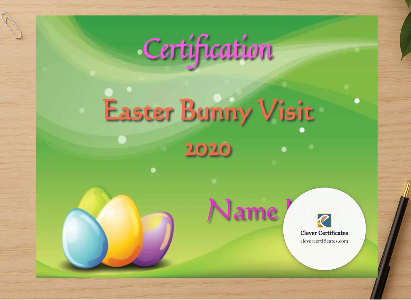 Professional preview of Easter Bunny Visit Award certificate on high-quality stationery paper, ideal for showcasing the final look.