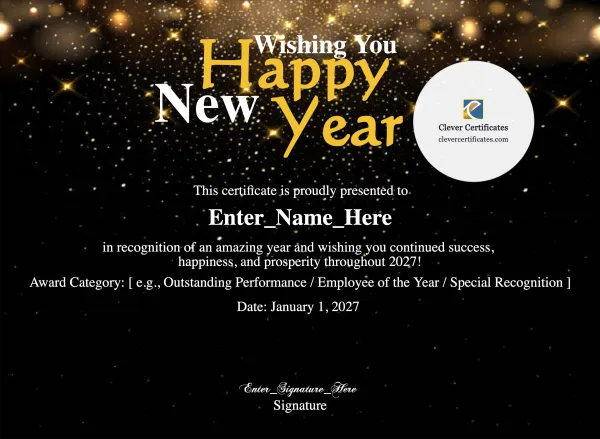 Free Happy New Year 2027 Certificate