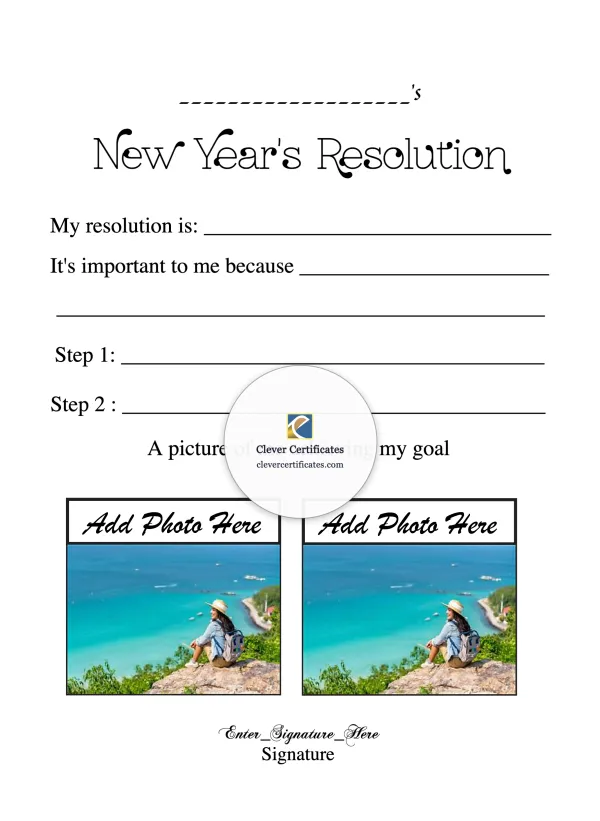 New Years Resolution Certificate — Certificate Template Preview