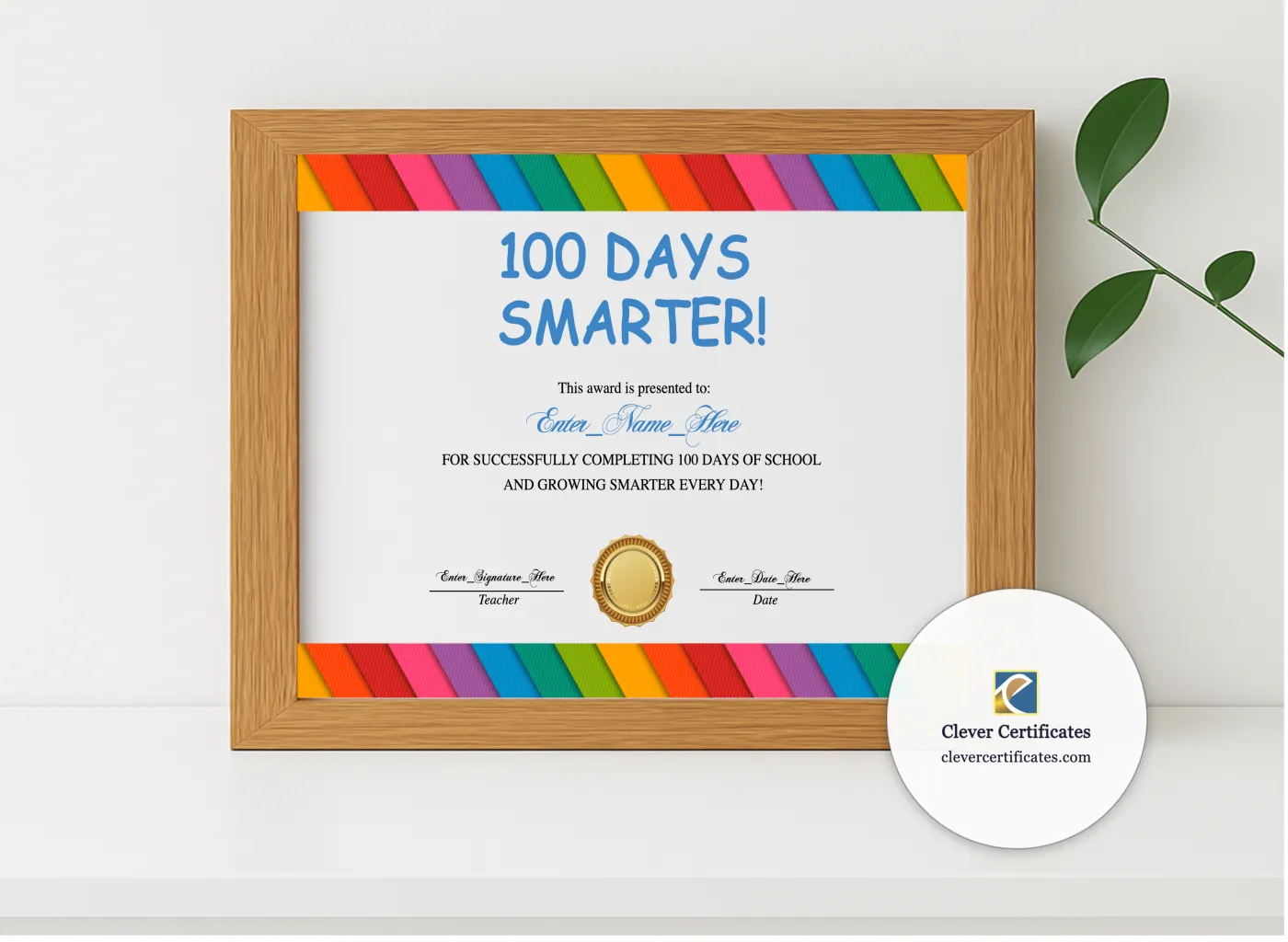Realistic mockup featuring 100th Day Of School Certificate displayed within a modern frame, set against a minimalistic background.