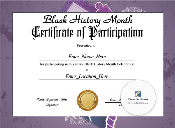 Free Black History Month Participation Certificate