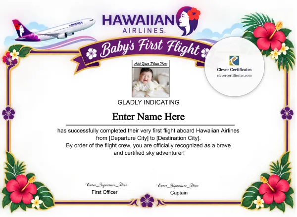 Free Hawaiian Airlines Baby First Flight Certificate — Landscape