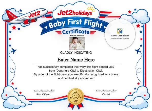 Free Jet2 Baby First Flight Certificate — Landscape