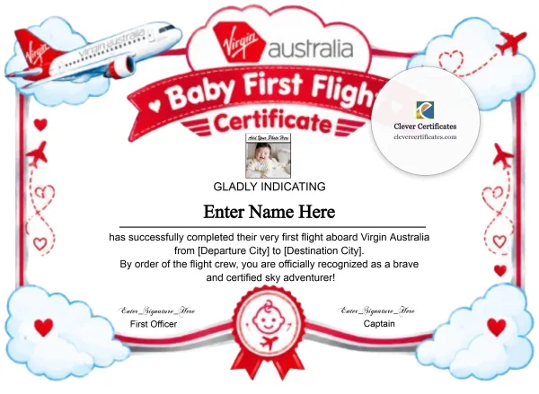 Free Virgin Australia Baby First Flight Certificate — Landscape