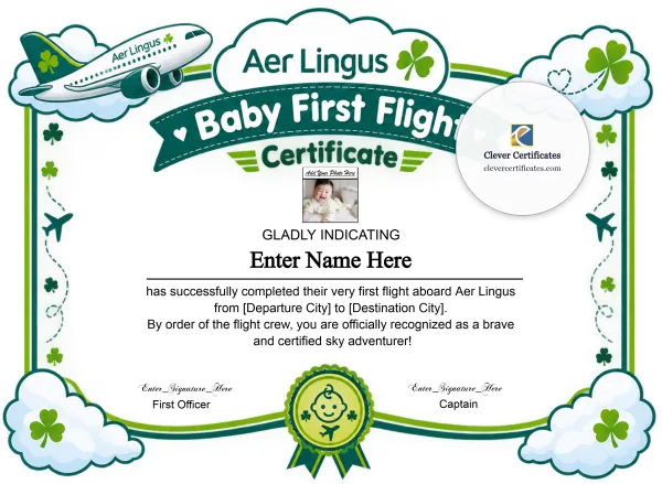 Free Aer Lingus Baby First Flight Certificate — Landscape