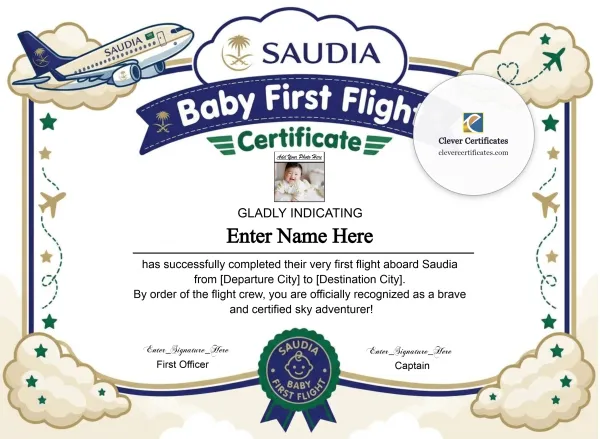 Free Saudia Baby First Flight Certificate — Landscape