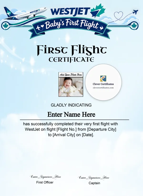 Free WestJet Baby First Flight Certificate — Portrait