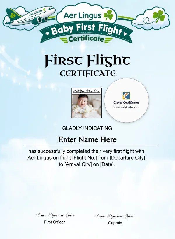 Free Aer Lingus Baby First Flight Certificate — Portrait