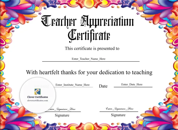 Free Elegant Certificate of Appreciation for Teachers