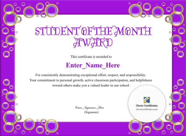 Free Elementary Student of the Month Certificate