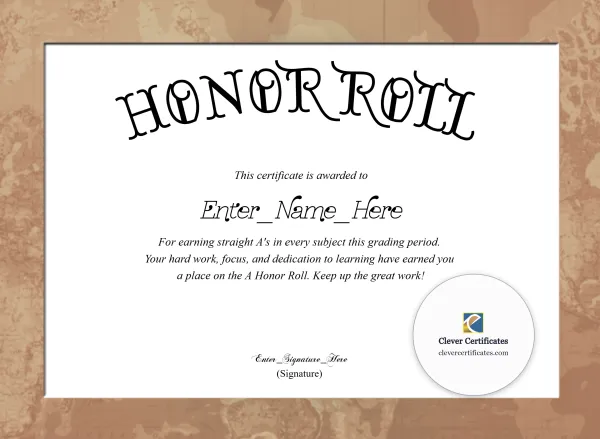Free A Honor Roll Certificate
