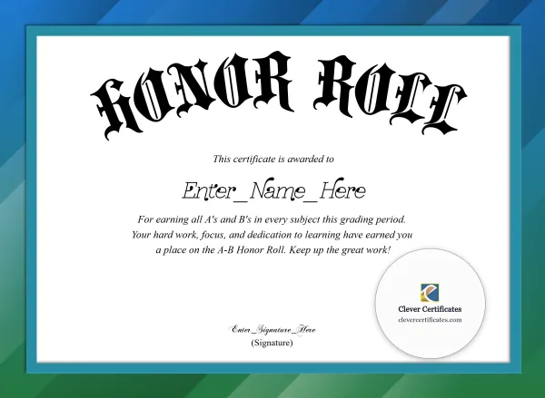 Free A-B Honor Roll Certificate