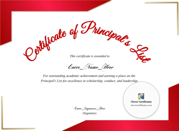 Free Principal's List Certificate