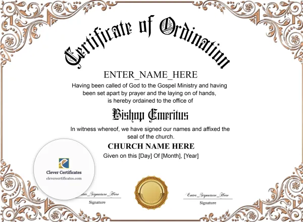 Free Bishop Emeritus Certificate