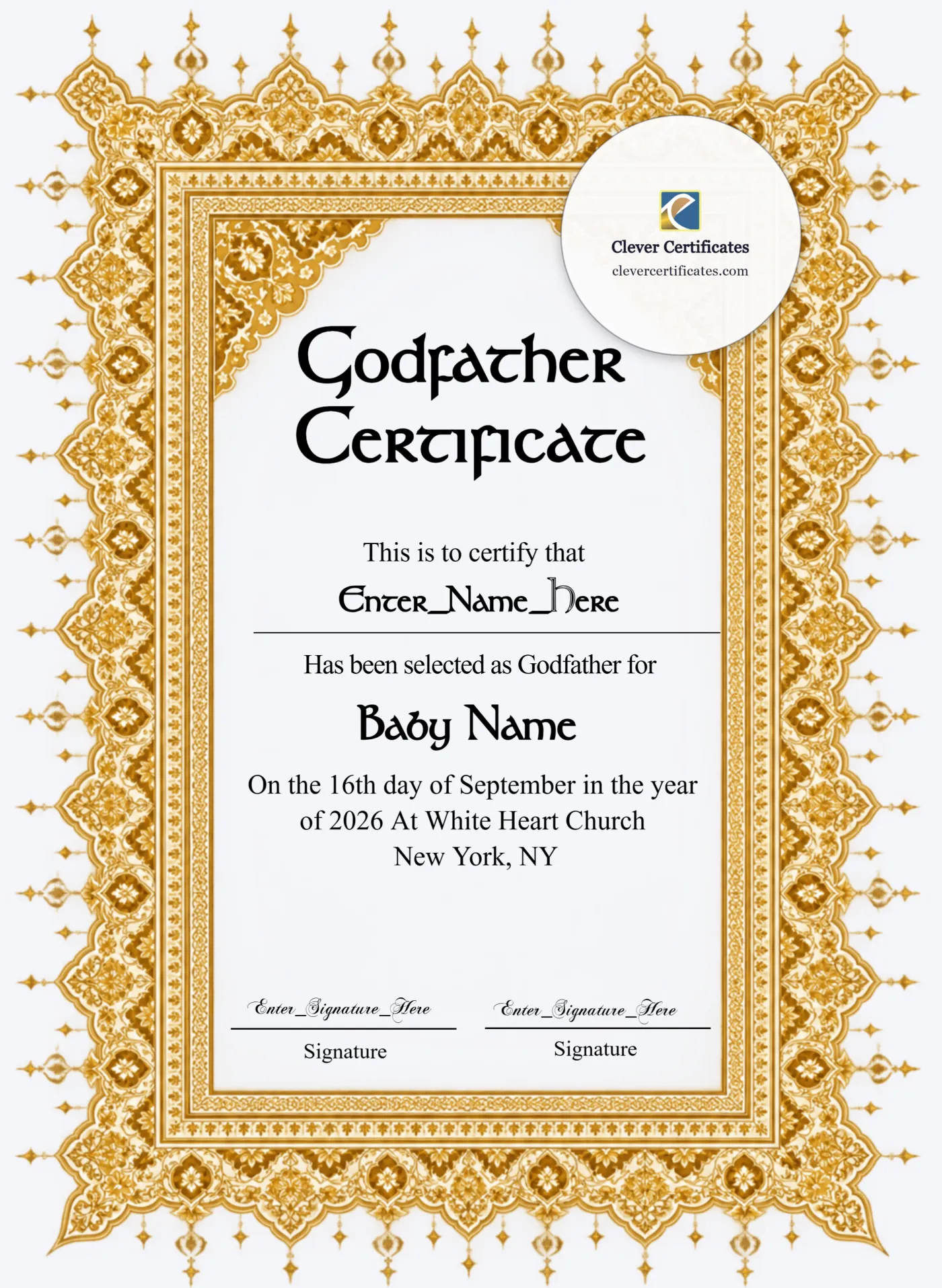 Godfather Certificate Portrait — Certificate Template Preview