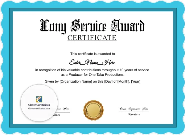 Free Long Service Award Certificate