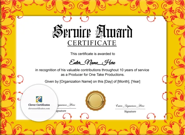 Free Service Award Certificate