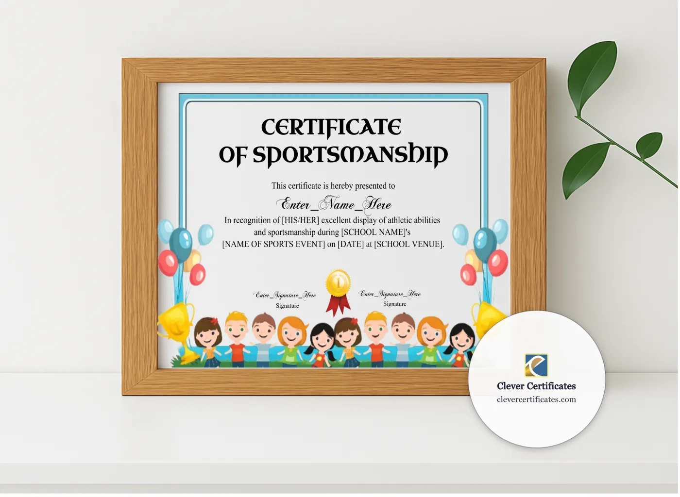 Realistic mockup featuring Sports Day Certificate displayed within a modern frame, set against a minimalistic background.