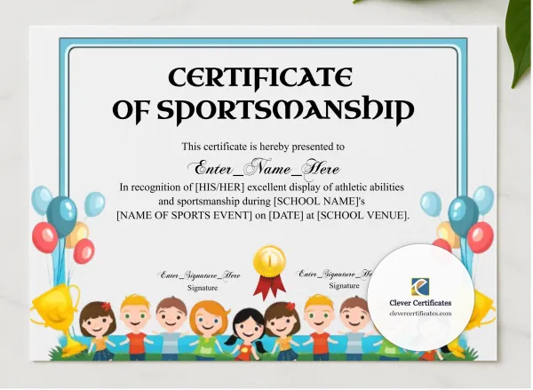 Sports Day Certificate presented in a sleek wooden frame, elegantly arranged on a stylish table.