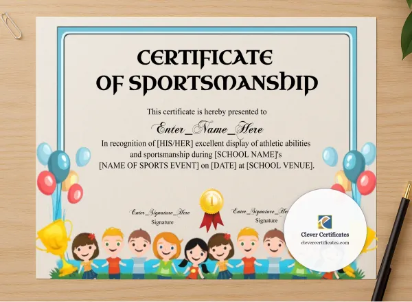 Professional preview of Sports Day Certificate certificate on high-quality stationery paper, ideal for showcasing the final look.