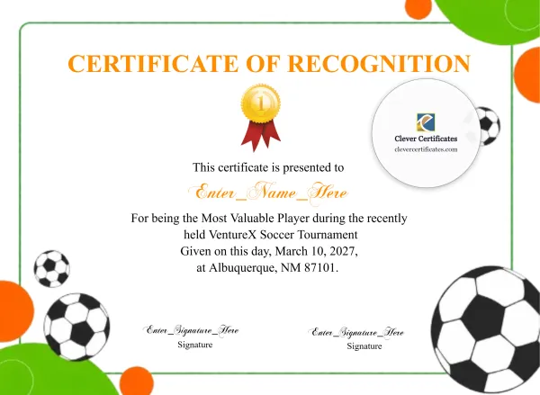 Free Soccer Certificate