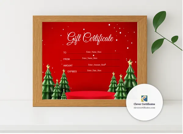 Realistic mockup featuring Holiday Gift Certificate displayed within a modern frame, set against a minimalistic background.