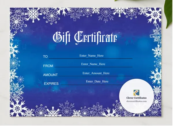 Christmas Gift Voucher presented in a sleek wooden frame, elegantly arranged on a stylish table.