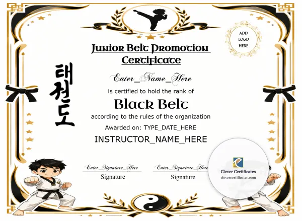 Free Junior Black Belt Certificate
