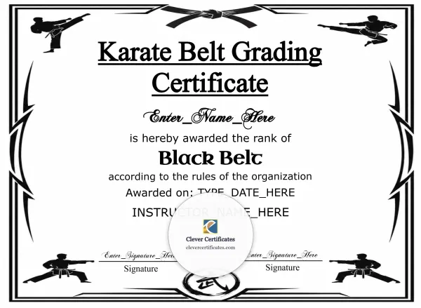 Free Karate Belt Grading Certificate — Black Tribal Kick Landscape