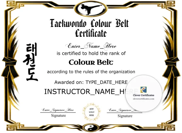 Free Taekwondo Color Belt Certificate