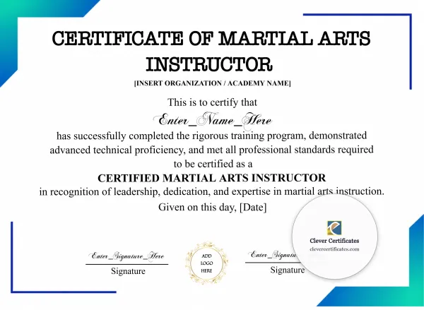 Free Martial Arts Instructor Certificate