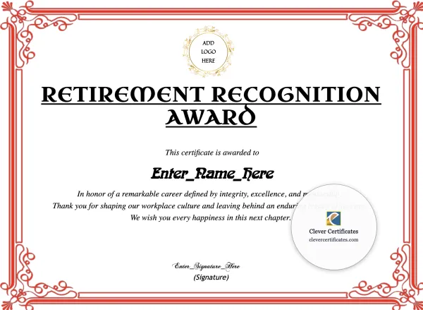 Free Retirement Recognition Award Certificate