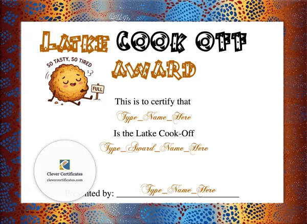 Free Latke Cook Off Award Certificate