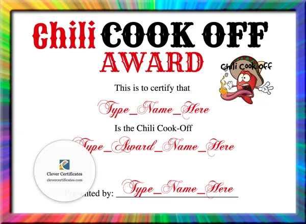 Free Chili Cook Off Award Certificate