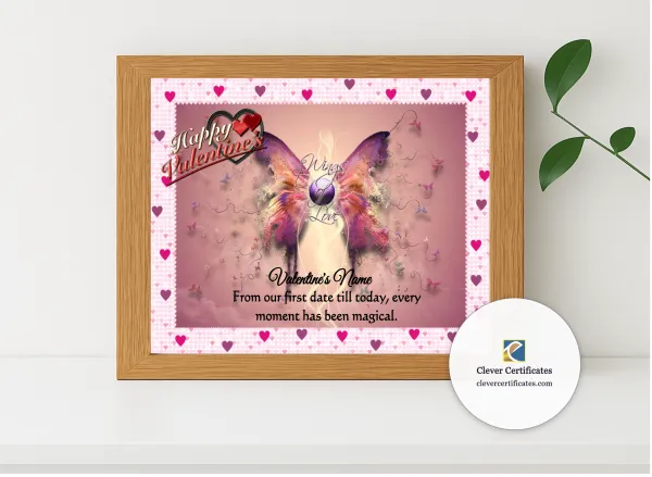 Realistic mockup featuring Valentines Day Love Certificate displayed within a modern frame, set against a minimalistic background.