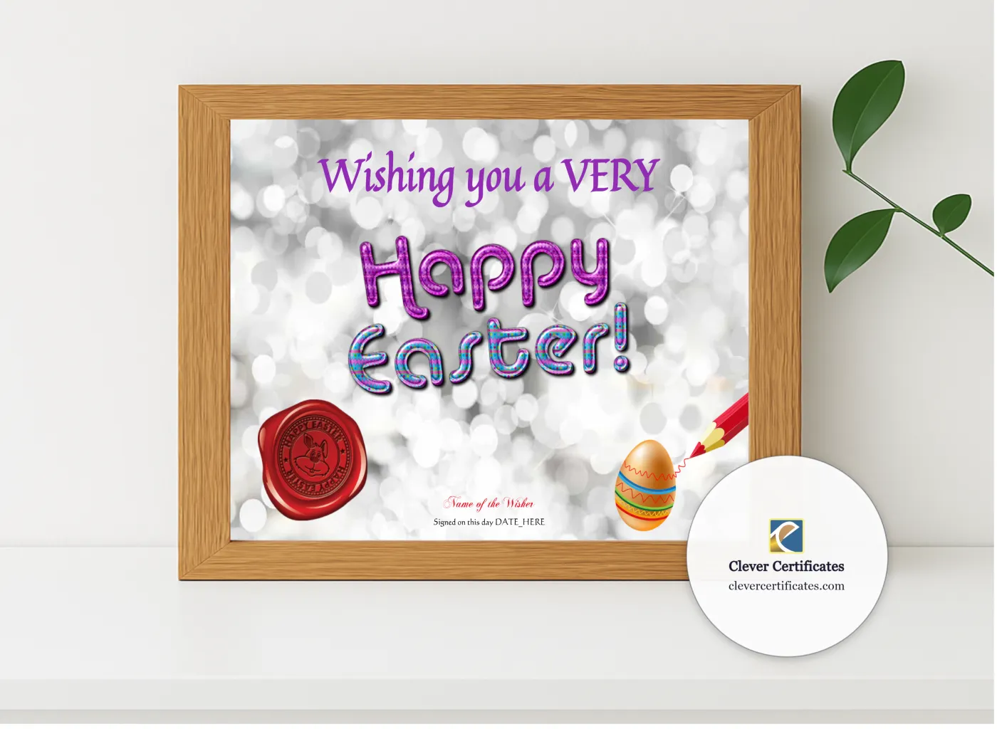 Realistic mockup featuring Very Happy Easter displayed within a modern frame, set against a minimalistic background.