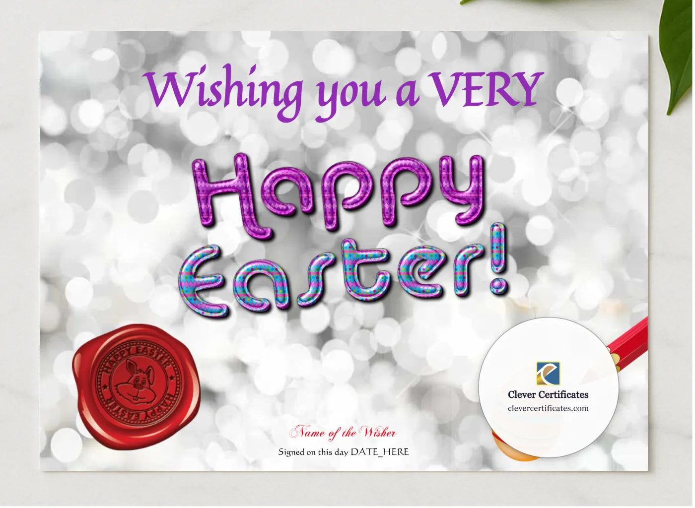 Very Happy Easter presented in a sleek wooden frame, elegantly arranged on a stylish table.