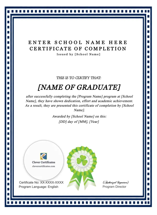 Program Completion Certificate Green Seal Portrait — Certificate Template Preview